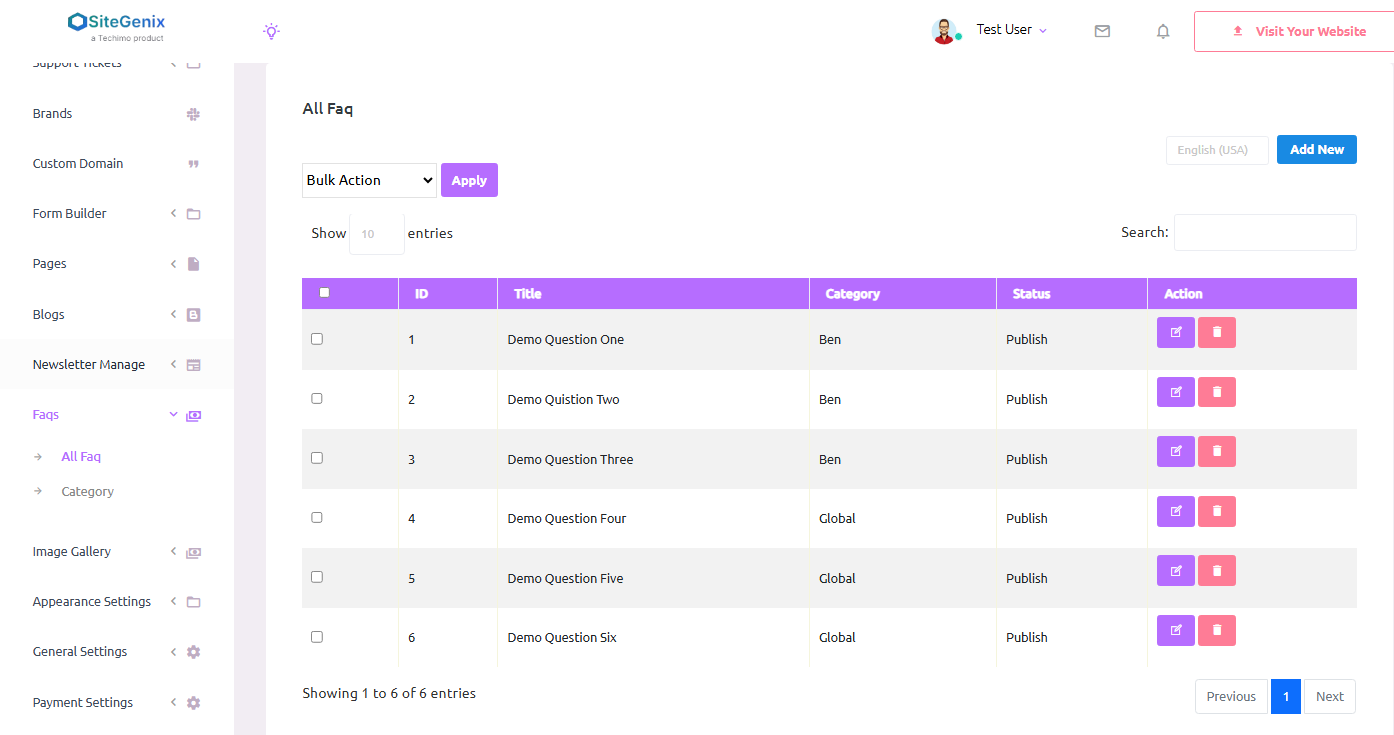 FAQ Management Interface